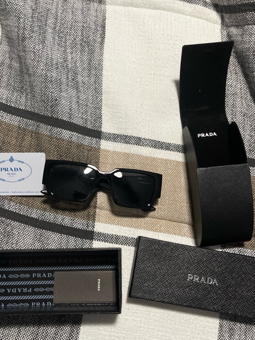 Prada Black Leather Sunglasses Case and Box Set